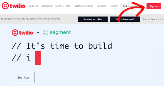 Registrarse en el sitio web de Twilio