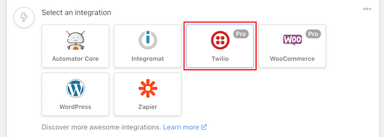 Seleccione la integración de Twilio