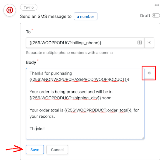 Personalizar el mensaje SMS de Twilio