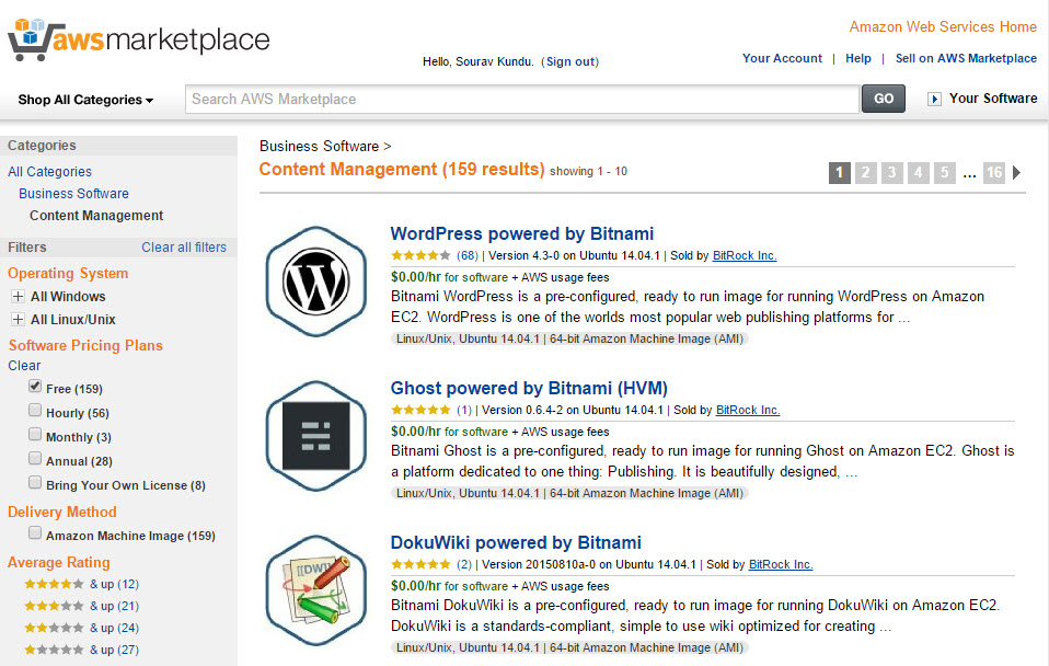 aws marketplace con software de gestión de contenido