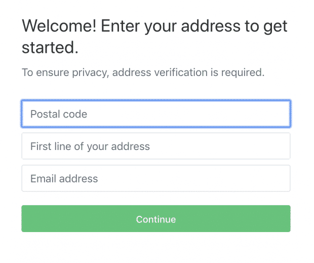 Ingresando el código postal en la página de creación de cuenta de Nextdoor