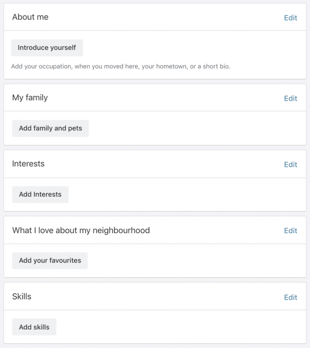 Página de configuración de perfil en el proceso de creación de cuenta de Nextdoor