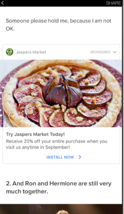 Captura de pantalla de un anuncio de artículo instantáneo de Facebook