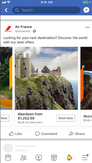 Captura de pantalla del anuncio de artículo instantáneo de feed de Facebook