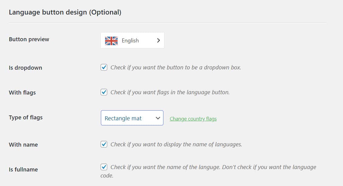 Diseño de botones de idioma