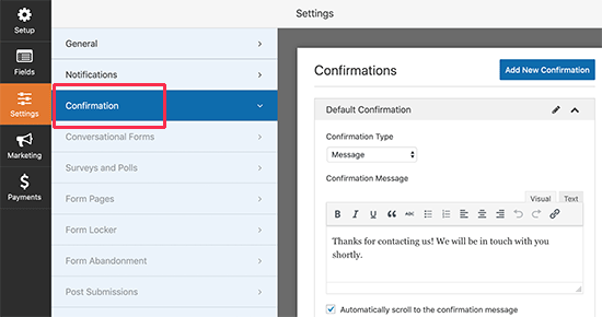 Configuración de confirmación - Themelocal Configuración de confirmación
