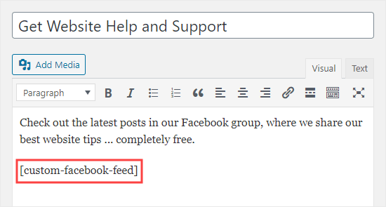 Agregar las publicaciones de su grupo a una página usando el editor clásico en WordPress