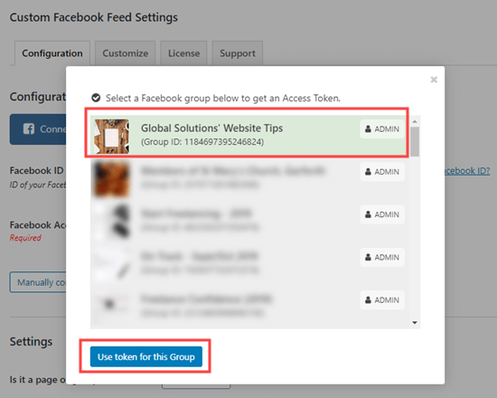 Seleccione el grupo que desea utilizar en su sitio web