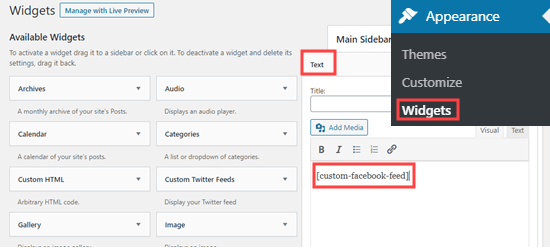 Agregar una fuente de Facebook personalizada a un widget