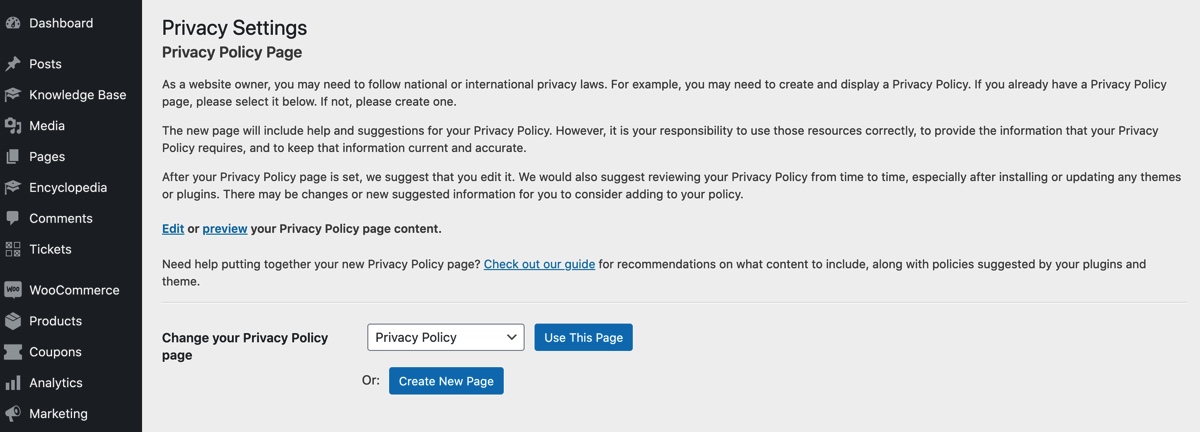 Generador de políticas de privacidad de WordPress
