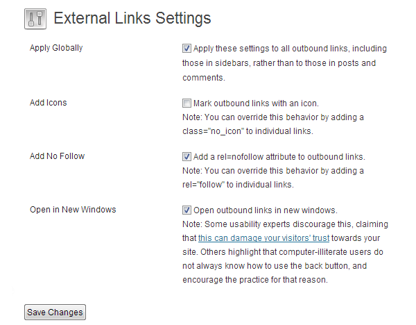 Configuración de enlaces externos