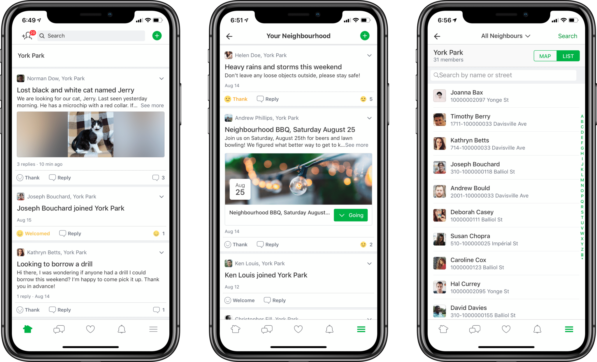 personas que publican en Nextdoor en 3 pantallas