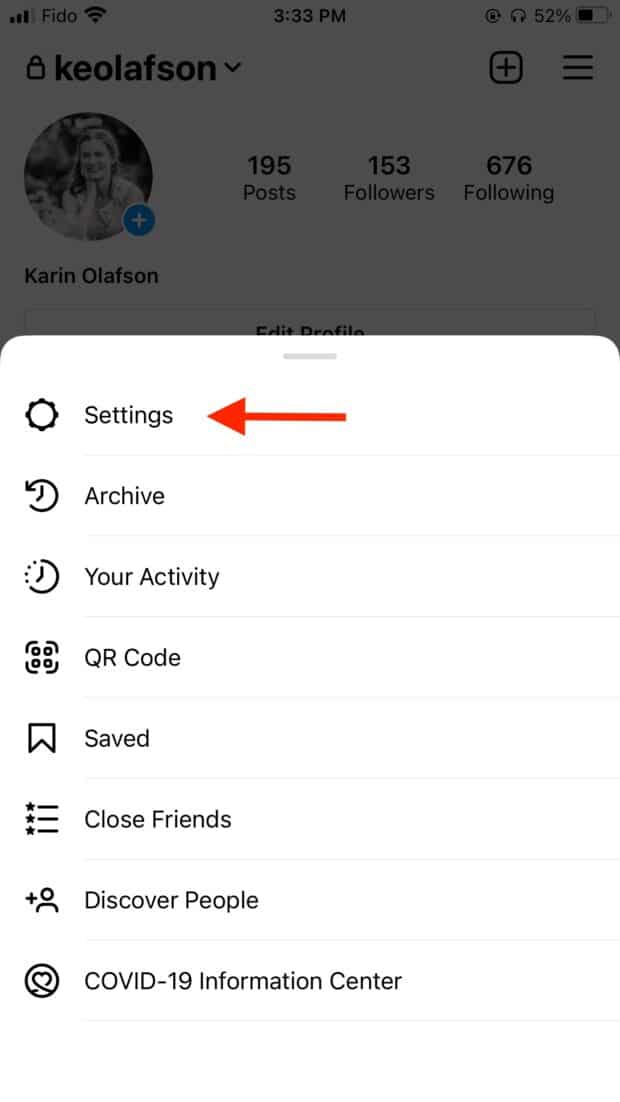 Configuración de perfil de Instagram