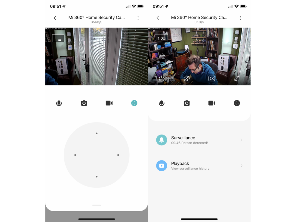 Aplicación Mi Home Security Camera 360 ° 2K con controles