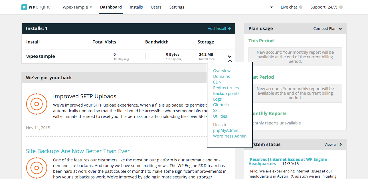 Panel de WP Engine