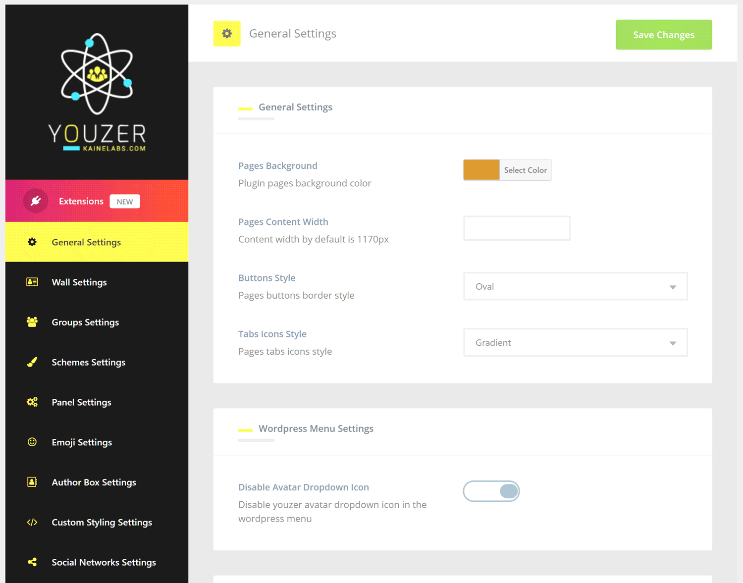 Panel de administración de Youzer