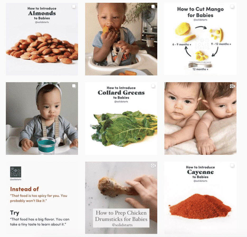 Bebés de Solid Starts y gráficos instructivos