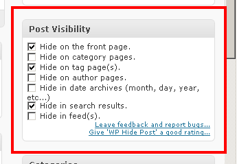 Opciones de WP Hide Post