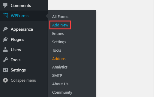 Creando un nuevo formulario usando WPForms