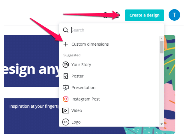 Canva crea un diseño con dimensiones personalizadas