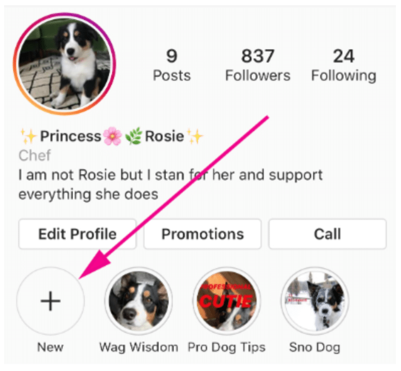 Crear nuevo destacado de Instagram