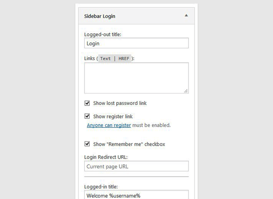Configuración de inicio de sesión de la barra lateral