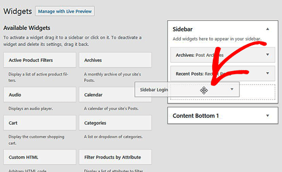 Arrastra el widget en la barra lateral