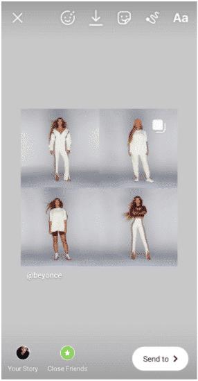 Foto de Beyonce en Instagram compartida con la historia del autor