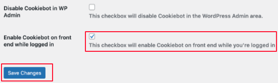 Habilitar Cookiebot mientras está conectado