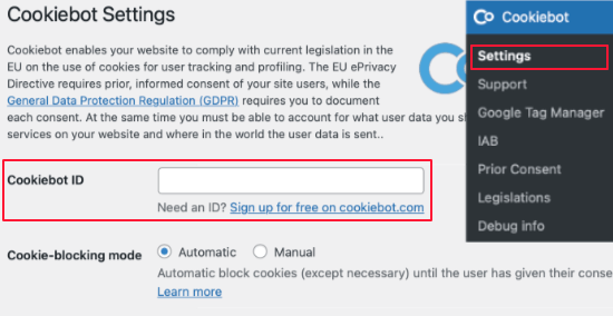 ID de Cookiebot