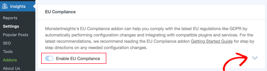 Configuración de cumplimiento de la UE de MonsterInsight