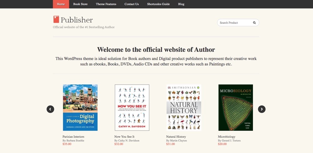 Editor de libros electrónicos y tienda de artículos digitales Tema de WordPress