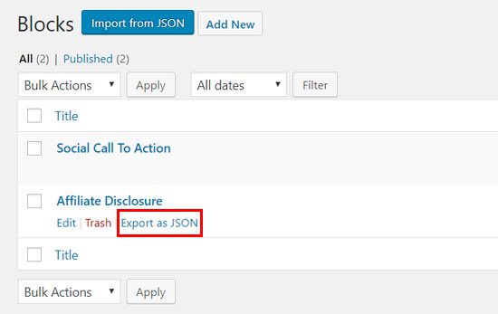 Exporta tu bloque de WordPress como archivo JSON
