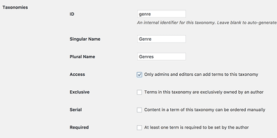 Configuración de taxonomía