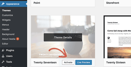 Cambiar a un tema predeterminado de WordPress