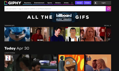 página de inicio de giphy 