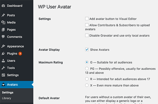 Configuración de avatar de usuario de WP