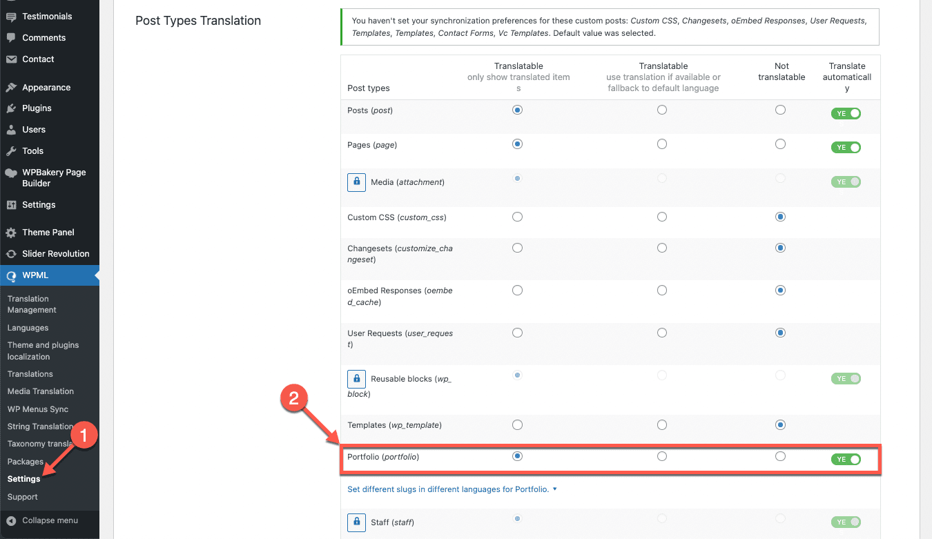 Configurar un tipo de publicación personalizada para que sea traducible