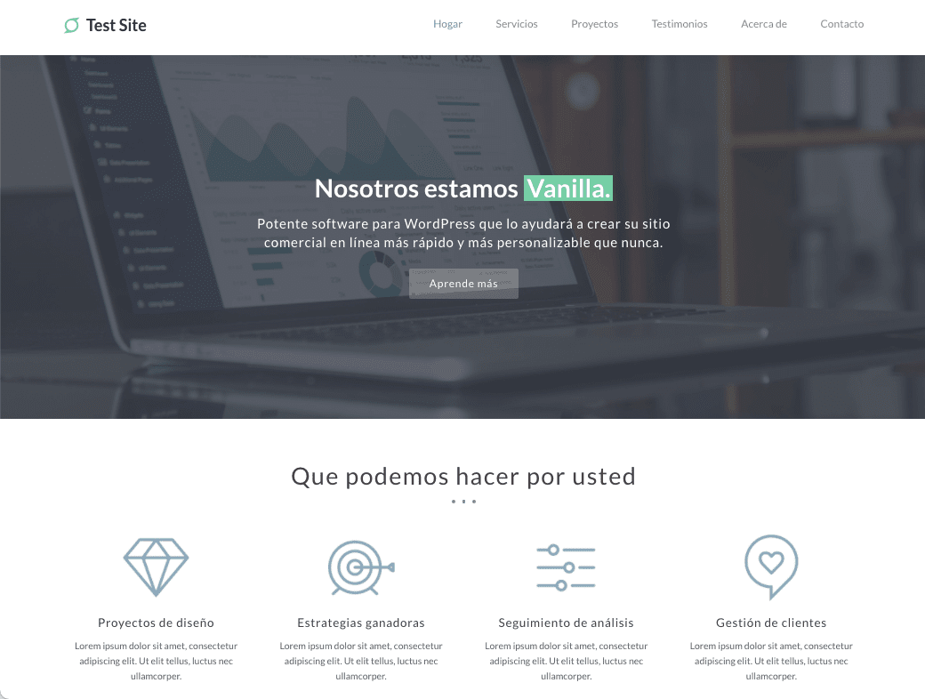 Un sitio de demostración del tema Total traducido