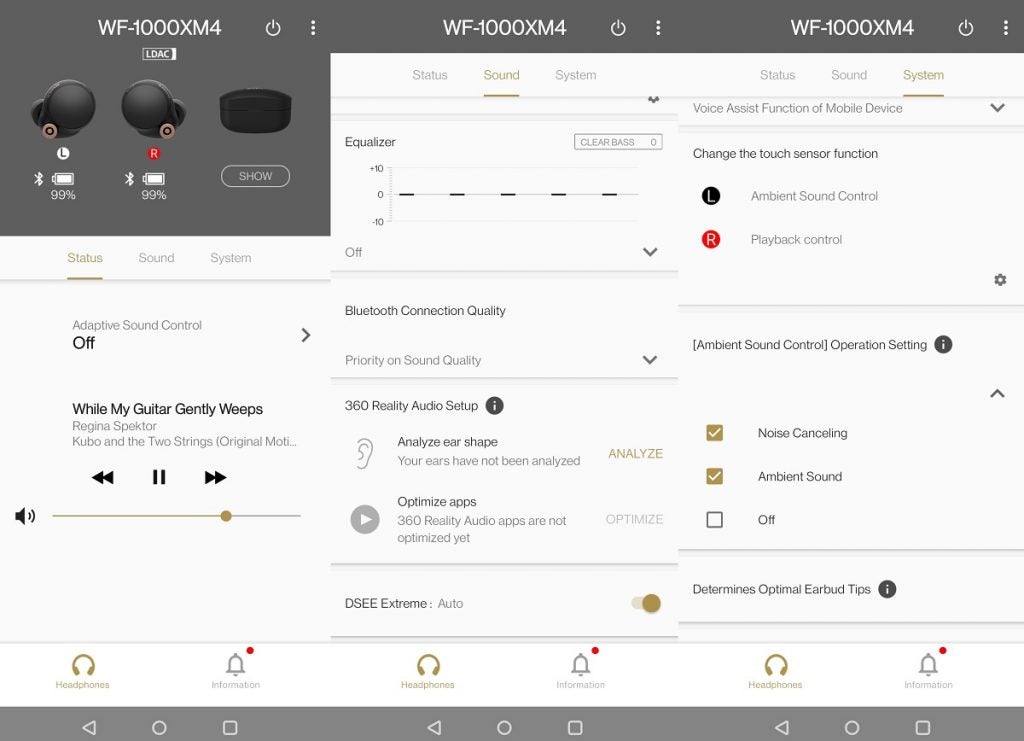 Funciones de la aplicación Sony Headphones Connect para el WF-1000XM4