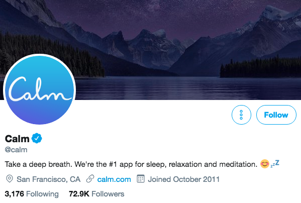 Biografía de Twitter para Calm