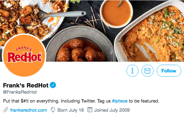 Biografía de Twitter de Franks Red Hot