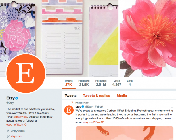 Biografía de Twitter para Etsy
