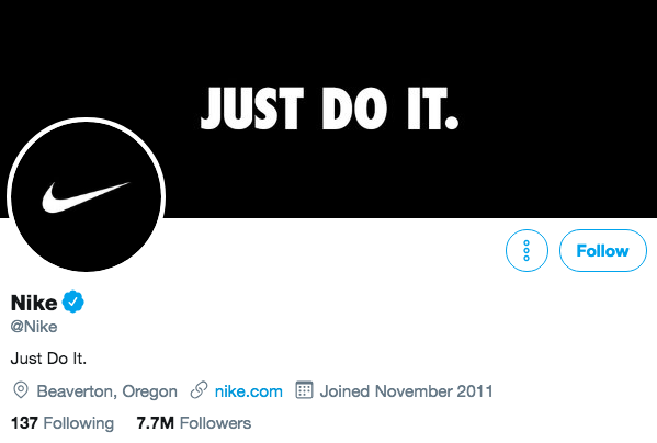 Biografía en Twitter de Nike