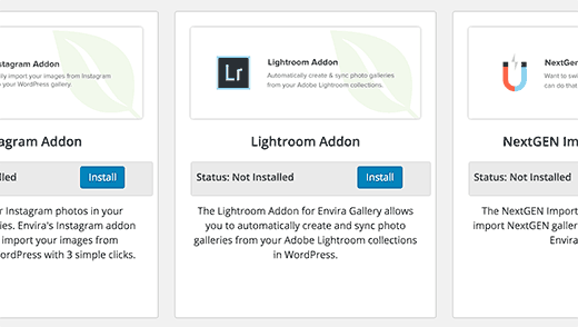 Instalación del complemento lightroom en el complemento Envira Gallery