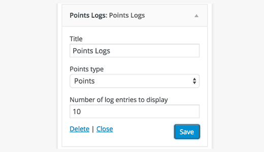 Configuración del widget de registro de puntos