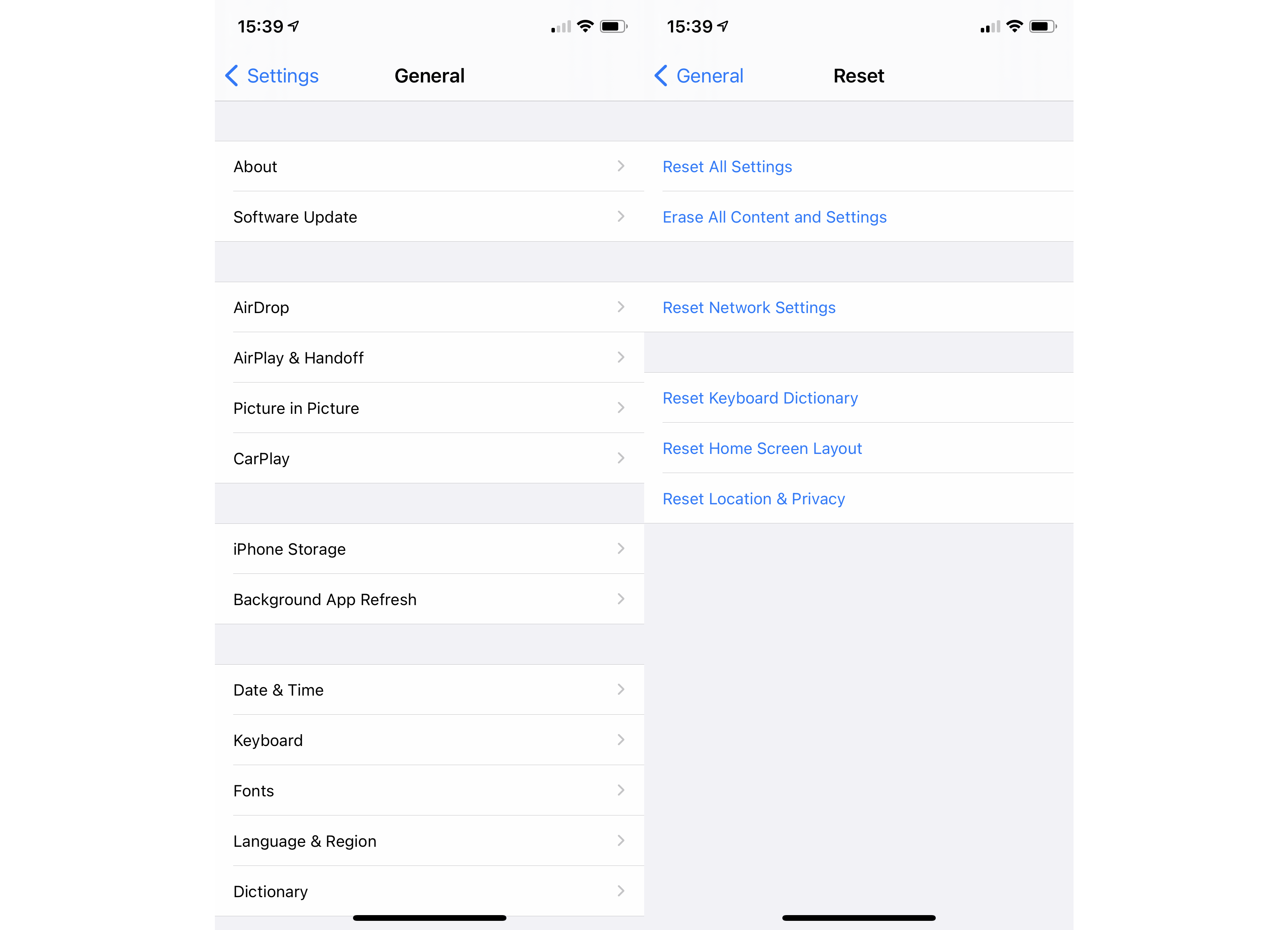 iPhone restablecer la configuración de red