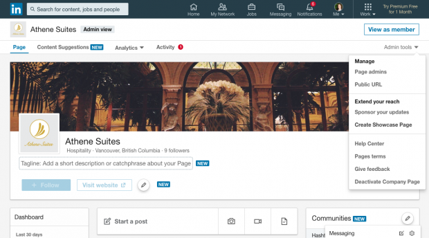 configuración de la página de presentación de linkedin
