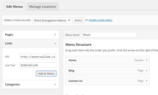 Agregar un enlace personalizado en los menús de WordPress