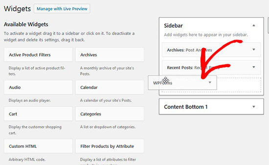 Arrastra y suelta el widget WPForms